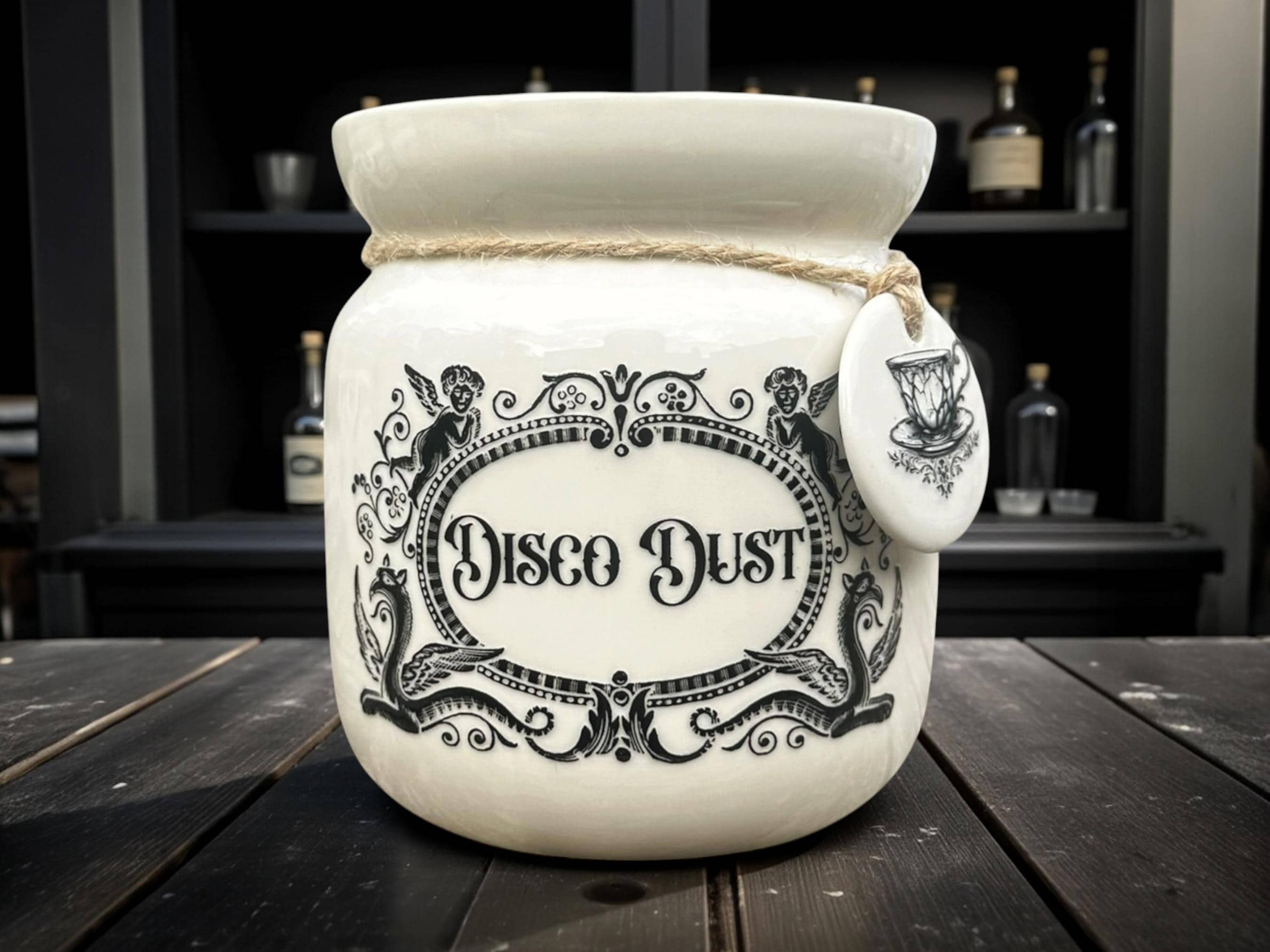 Crackpottery Ceramic Jar “Disco Dust  Funny Storage Jar, Dark Humour Kitchen Canister, Cream Ceramic Jar with Airtight Lid, Quirky Gift