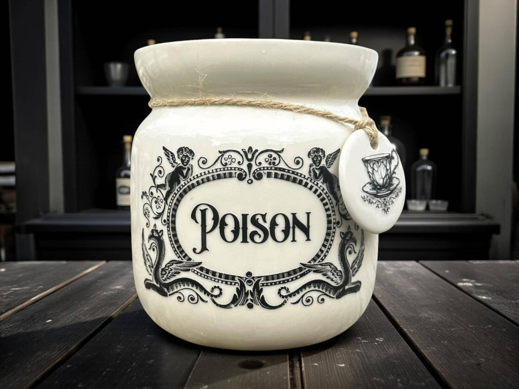 Crackpottery Ceramic Jar “Poison  Funny Storage Jar, Dark Humour Kitchen Canister, Cream Ceramic Jar with Airtight Lid, Quirky Gift