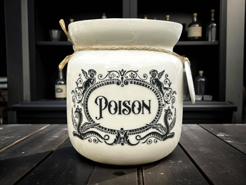 Crackpottery Ceramic Jar “Poison  Funny Storage Jar, Dark Humour Kitchen Canister, Cream Ceramic Jar with Airtight Lid, Quirky Gift