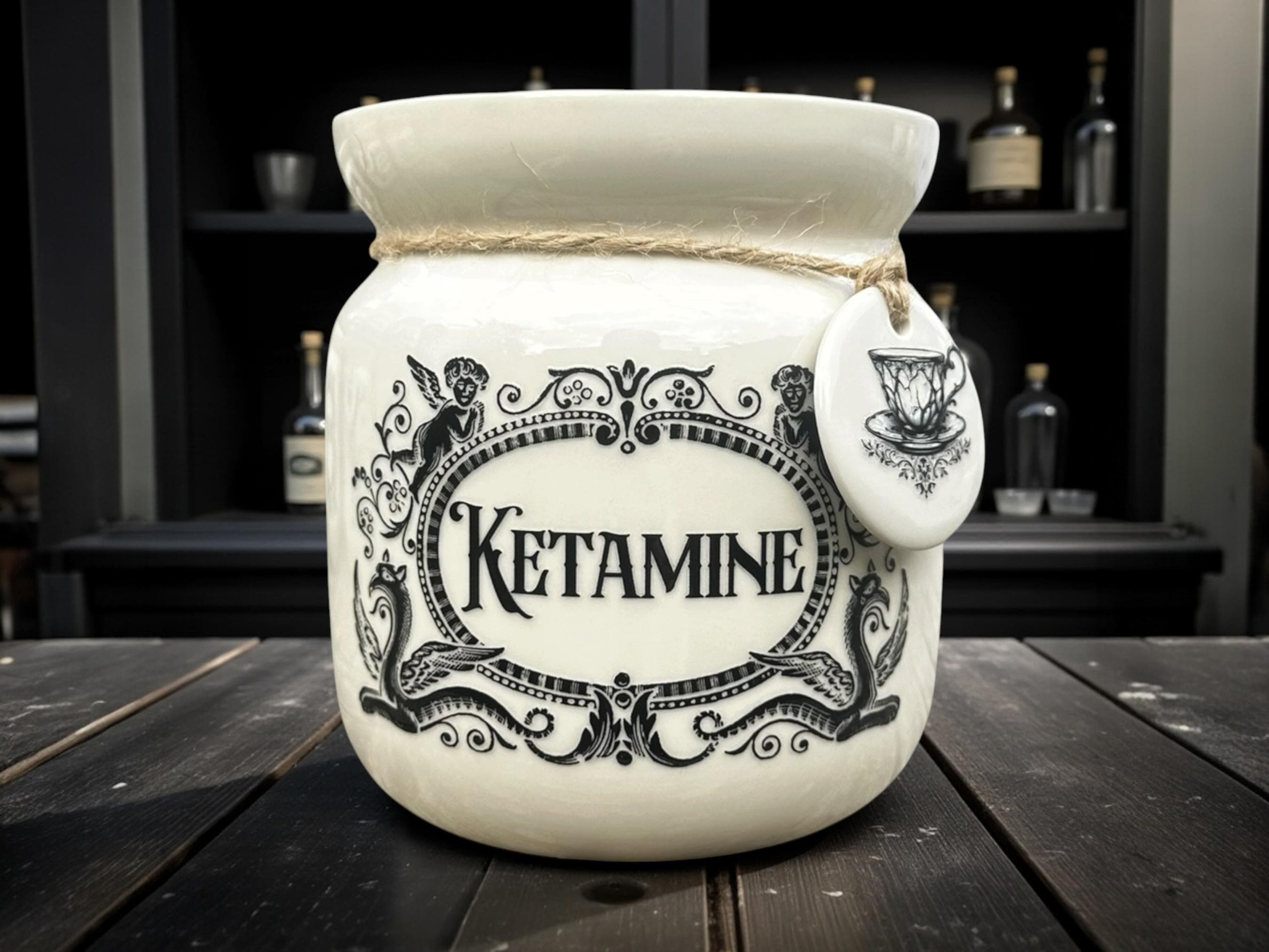 Crackpottery Ceramic Jar “Ketamine  Funny Storage Jar, Dark Humour Kitchen Canister, Cream Ceramic Jar with Airtight Lid, Quirky Gift