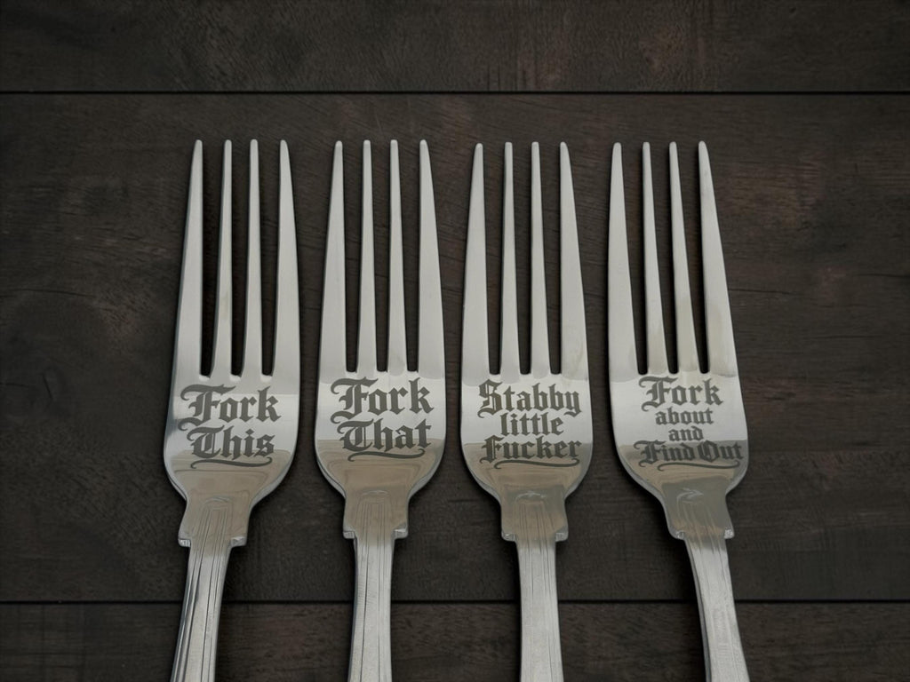 Engraved Gothic Forks  Dark Humour Stainless Steel Cutlery  Funny Gift for Goth Kitchen, Novelty Fork, Crackpottery