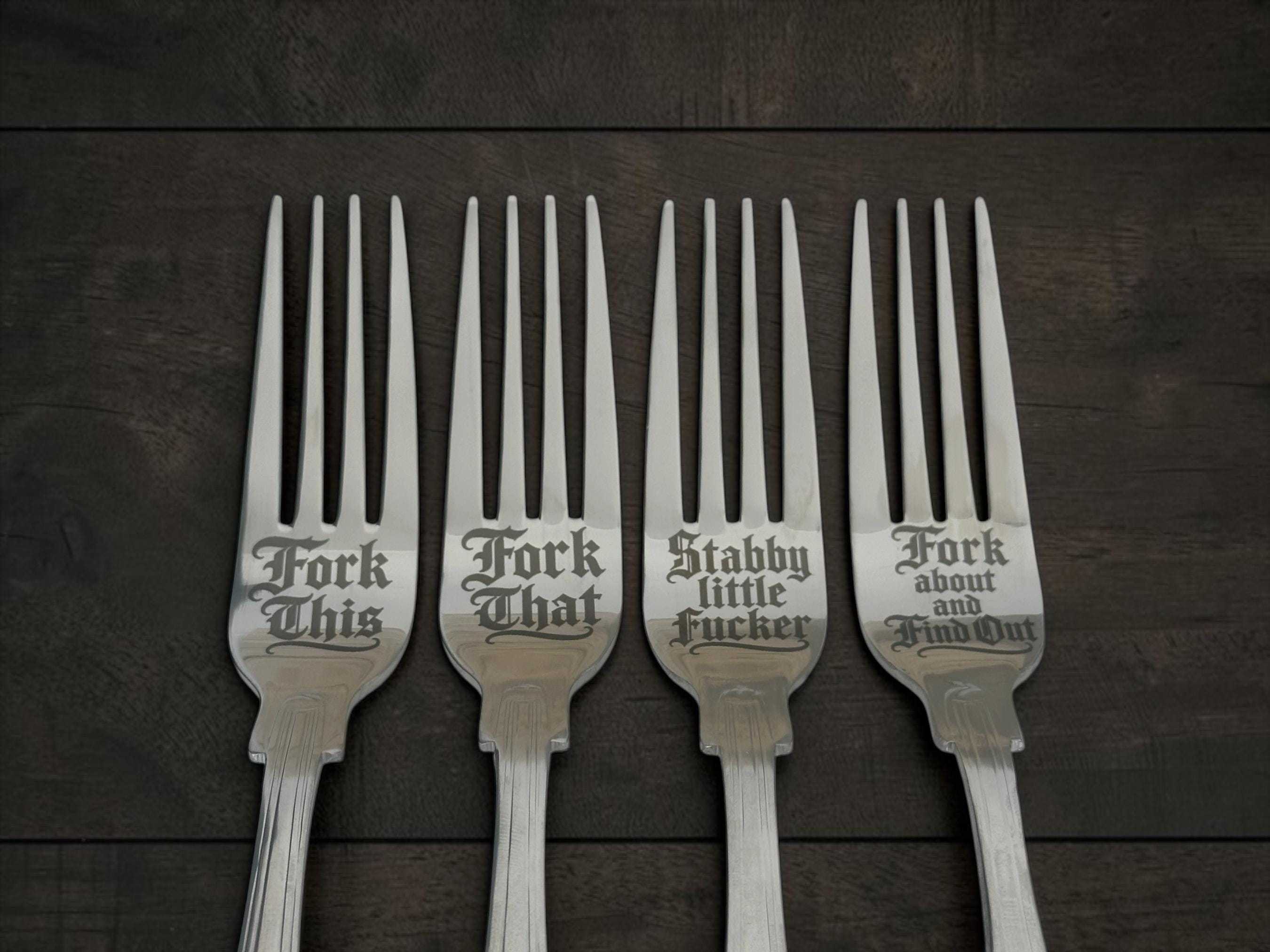 Engraved Gothic Forks  Dark Humour Stainless Steel Cutlery  Funny Gift for Goth Kitchen, Novelty Fork, Crackpottery