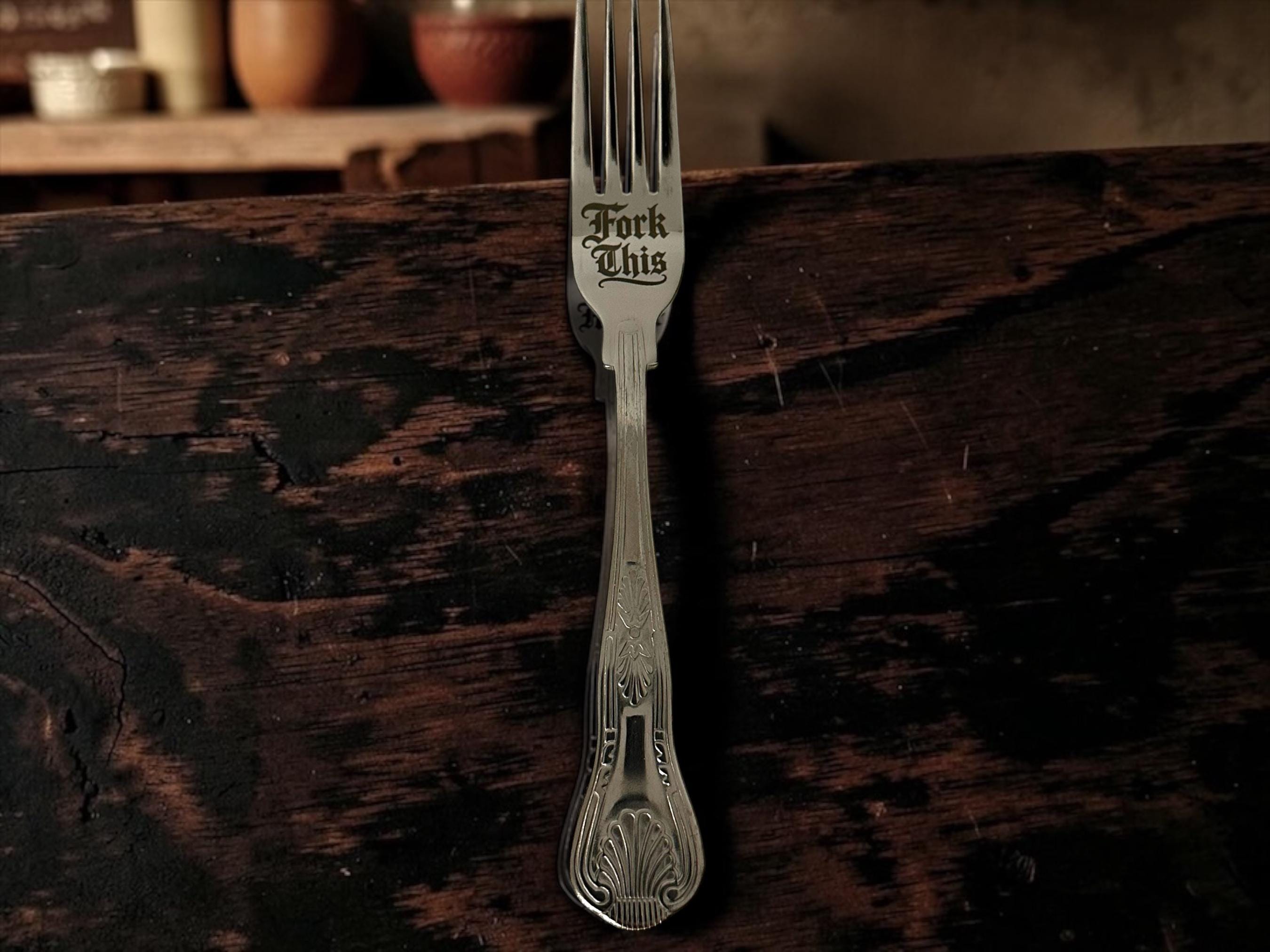 Engraved Gothic Forks  Dark Humour Stainless Steel Cutlery  Funny Gift for Goth Kitchen, Novelty Fork, Crackpottery