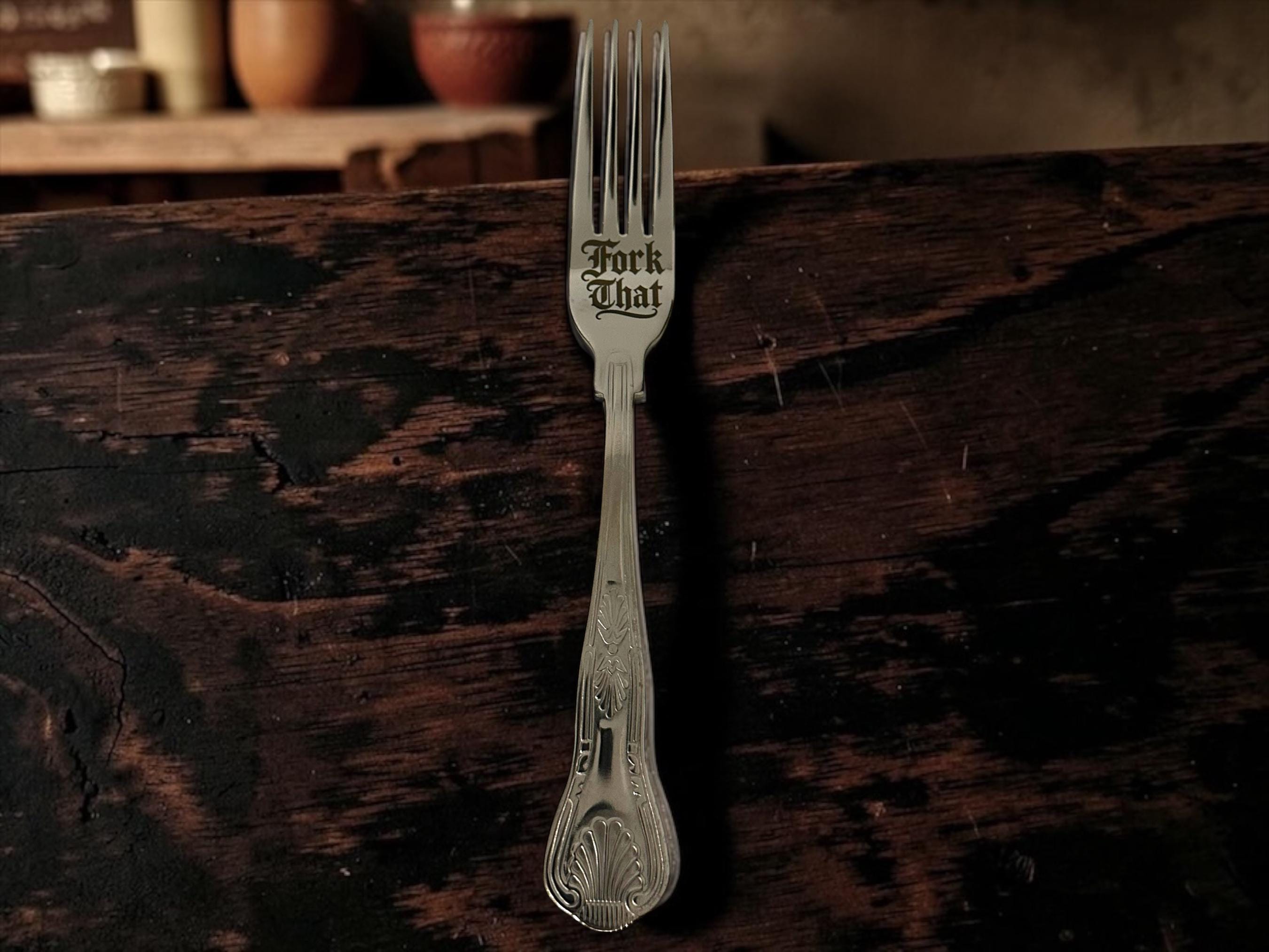 Engraved Gothic Forks  Dark Humour Stainless Steel Cutlery  Funny Gift for Goth Kitchen, Novelty Fork, Crackpottery