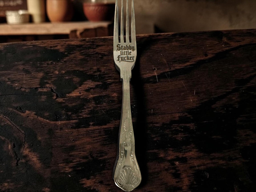 Engraved Gothic Forks  Dark Humour Stainless Steel Cutlery  Funny Gift for Goth Kitchen, Novelty Fork, Crackpottery