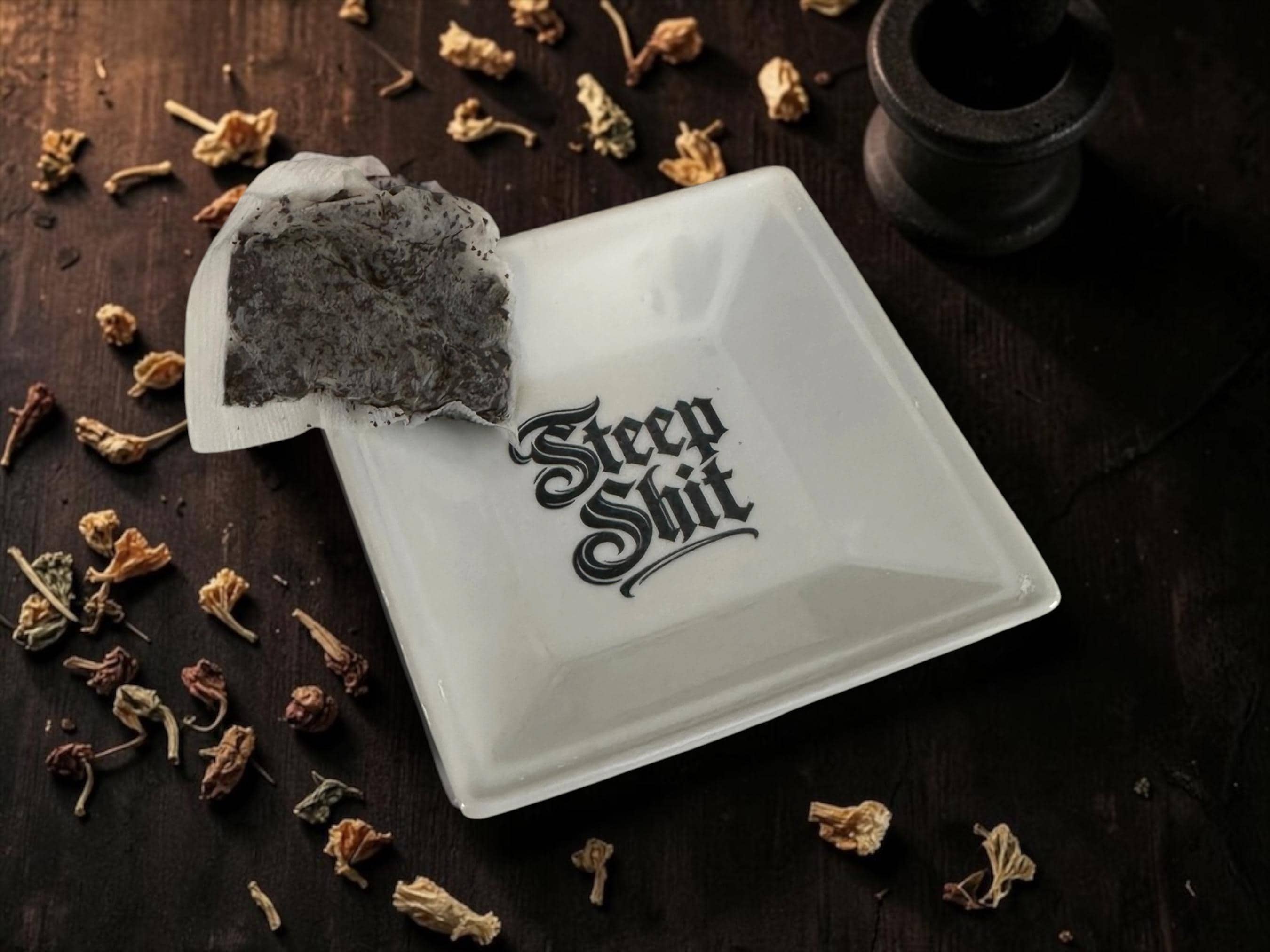 Steep Shit Teabag Tidy | Funny Gothic Tea Bag Holder | Dark Humour Kitchen Gift | Alternative Tea Lover Gift