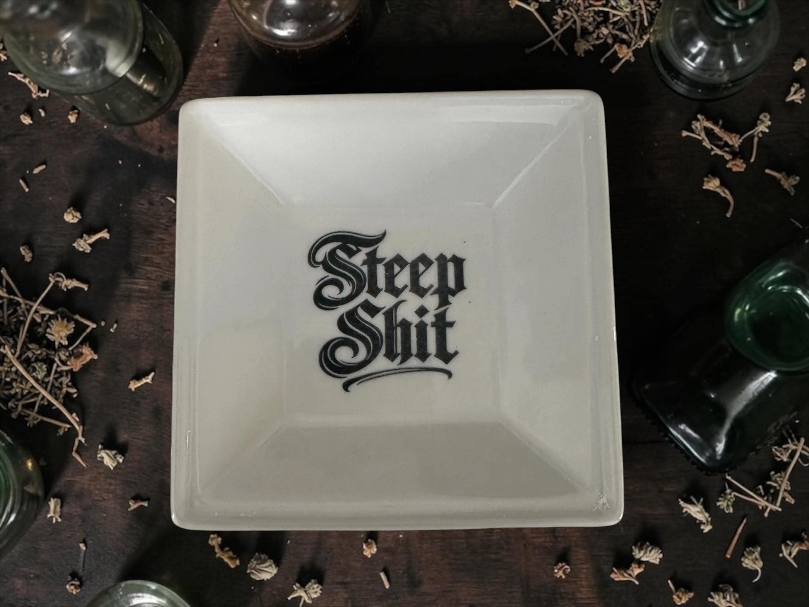Steep Shit Teabag Tidy | Funny Gothic Tea Bag Holder | Dark Humour Kitchen Gift | Alternative Tea Lover Gift