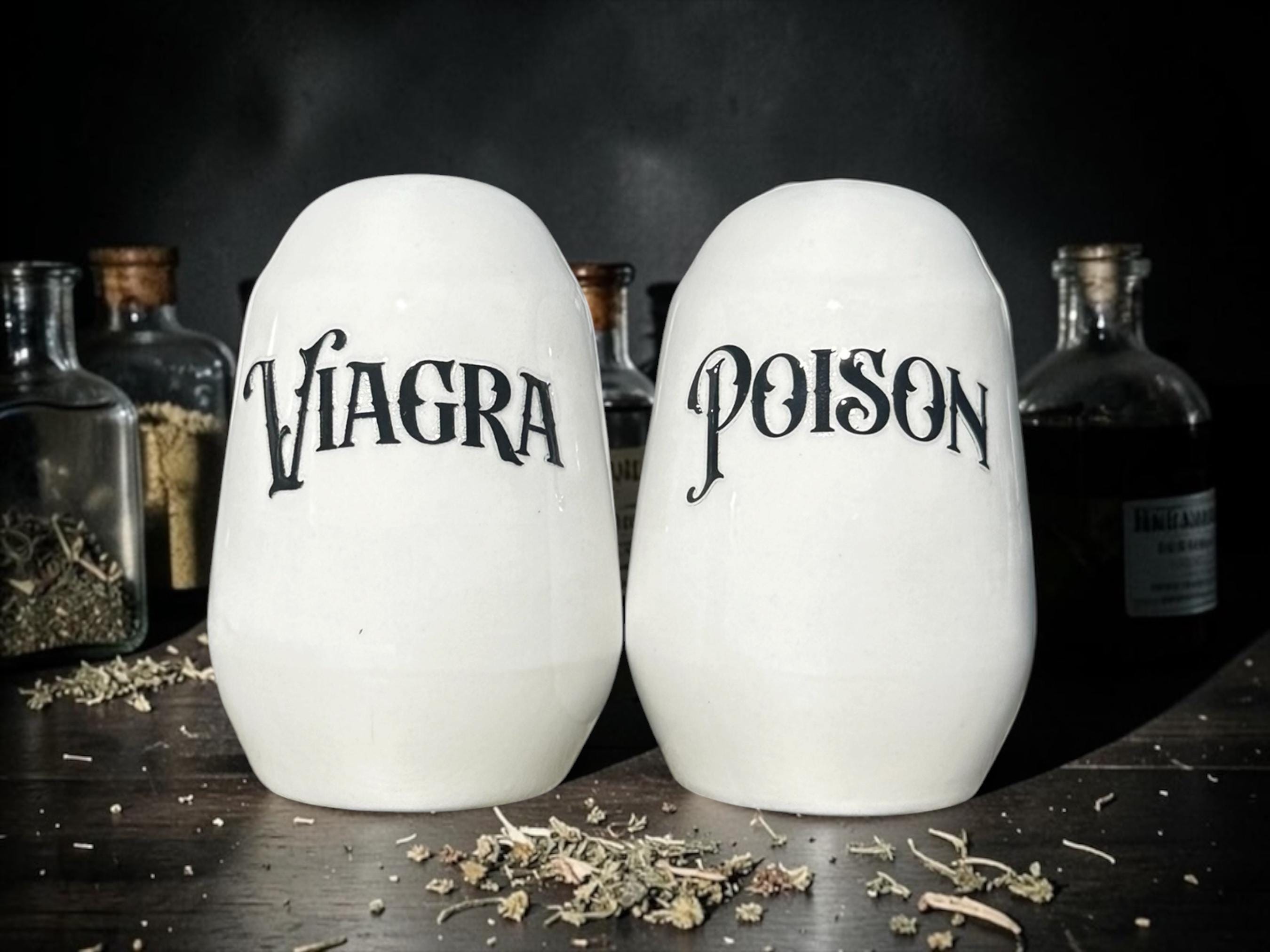 Viagra & Poison Salt and Pepper Shakers | Funny Gothic Kitchen Decor | Dark Humour Gift | Alternative Homeware