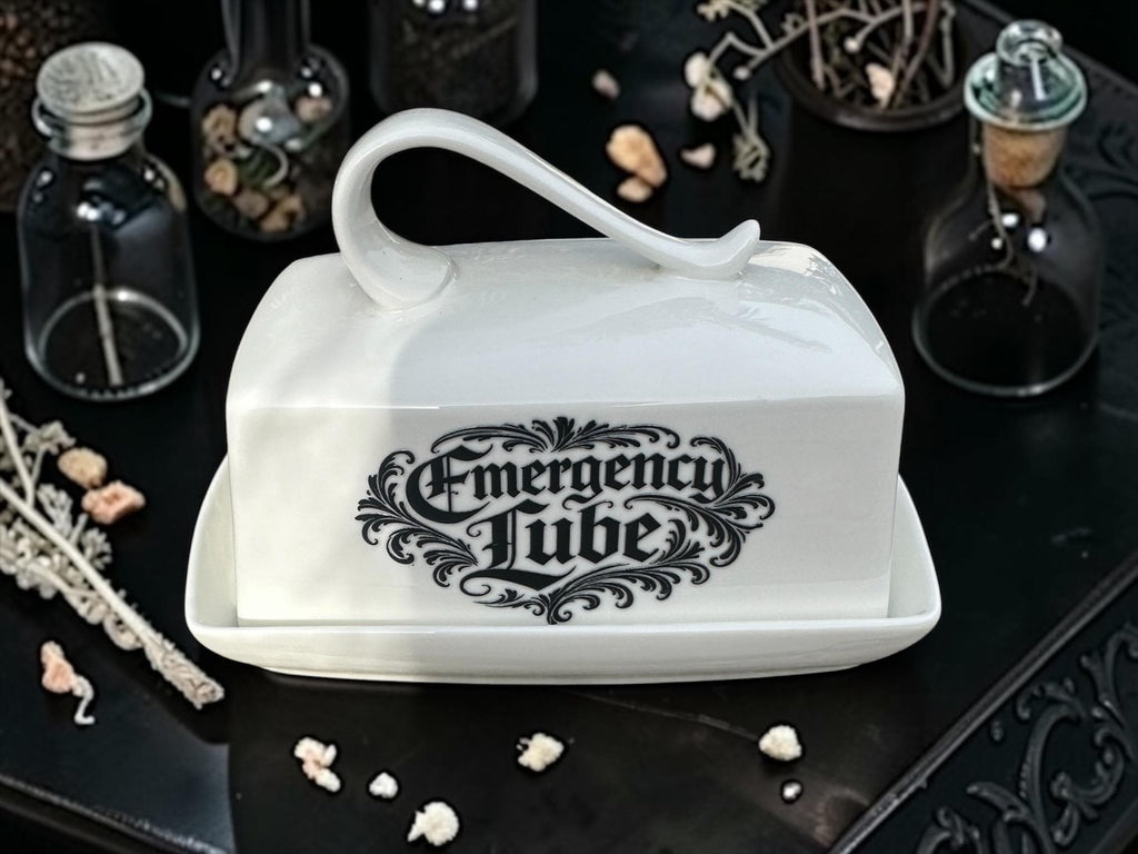 Emergency Lube Butter Dish Funny Kitchen Decor Rude Butter with Lid Inappropriate Housewarming Gift Novelty Kitchenware Sarcastic Kitchen