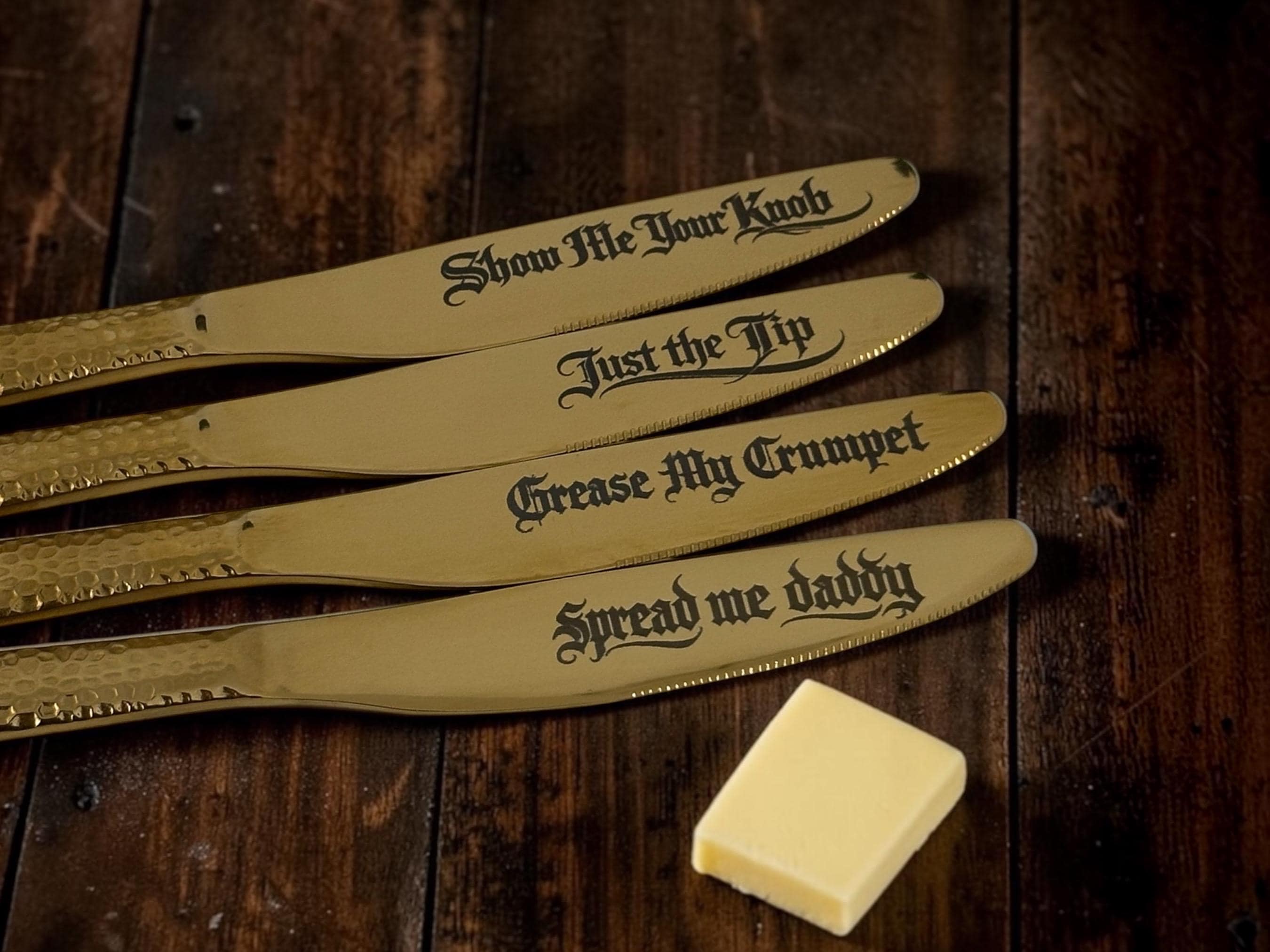 Inappropriate Breakfast Knife Set  4 Engraved Butter Knives | Stainless Steel | Funny Kitchen Gift