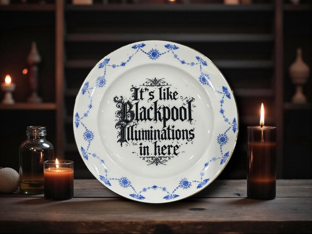 It's like blackpool illuminations in here, vintage plate with stand