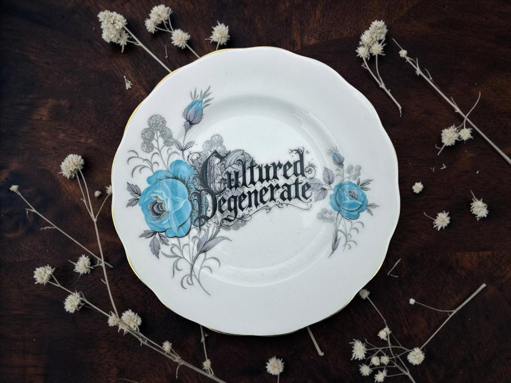 Cultured Degenerate Plate  Vintage Crackpottery with stand