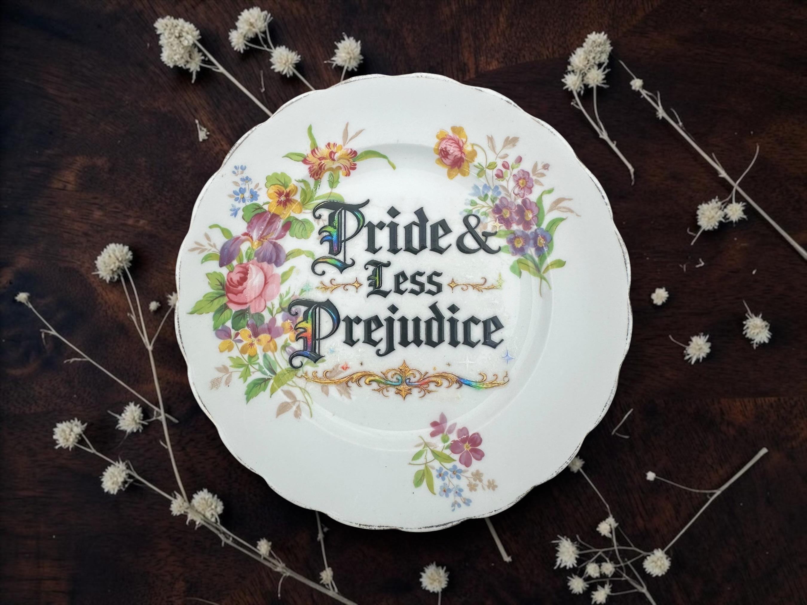 Pride & Less Prejudice Vintage Decorative Plate | LGBTQ+ Gift | Pride Décor | Vintage China | Alternative Home Décor