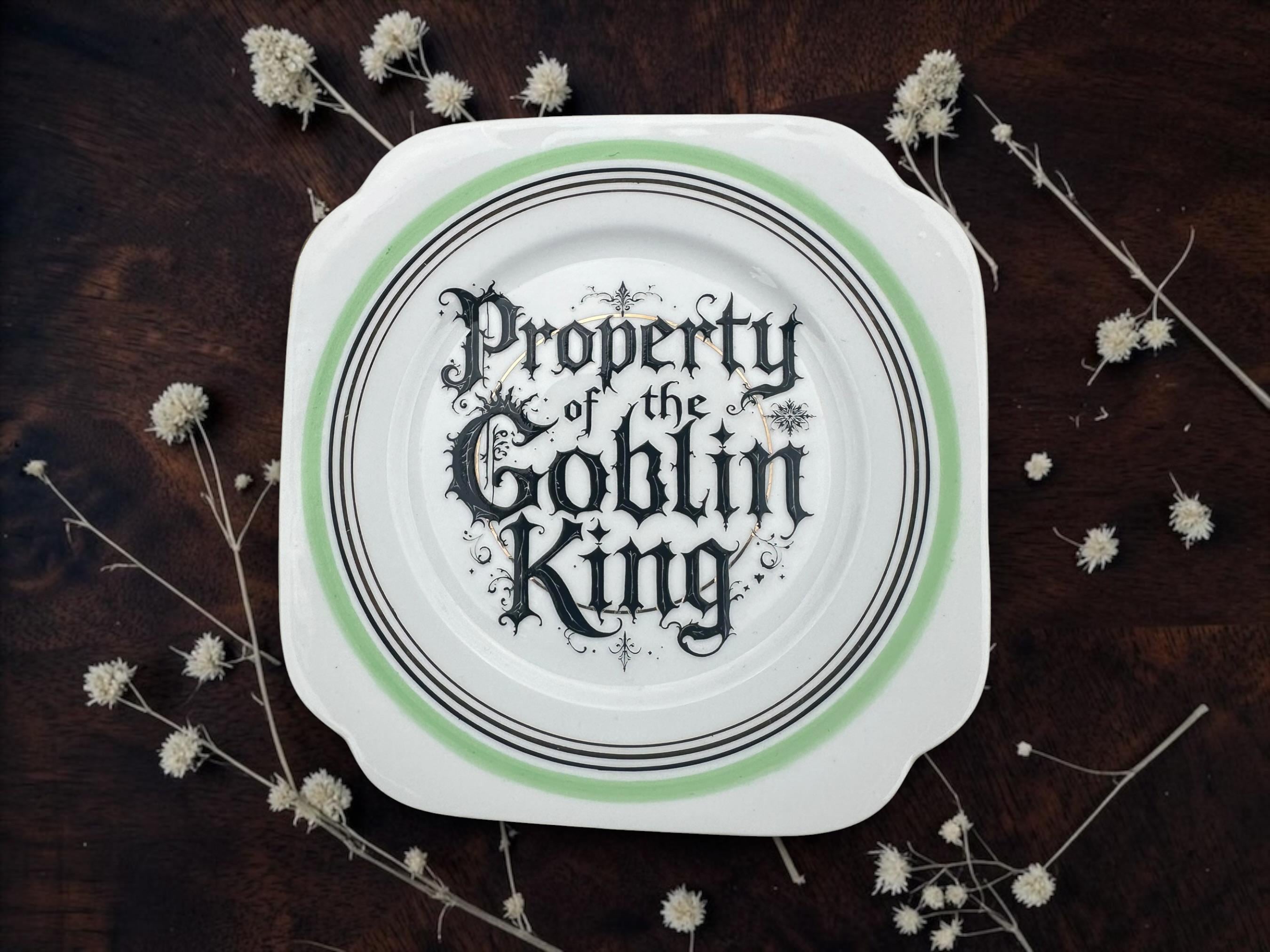 Property of the Goblin King Plate  Vintage Crackpottery with stand