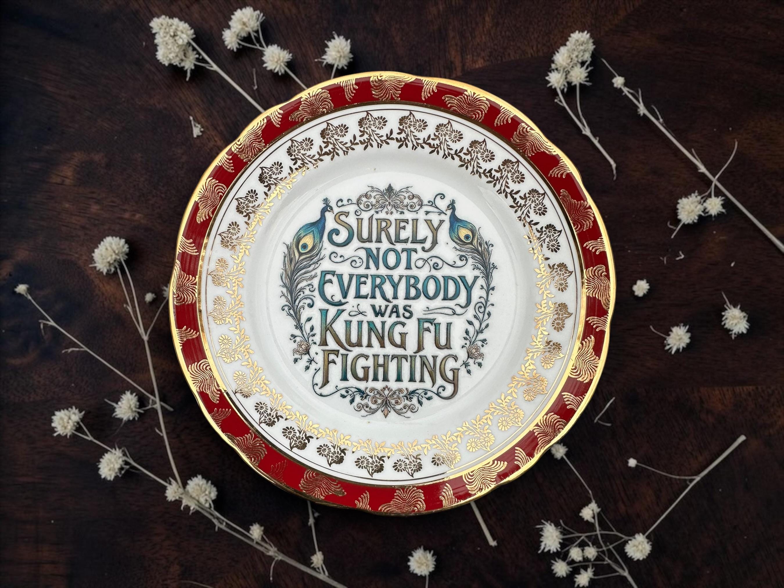 Surely Not Everybody Was Kung Fu Fighting Plate  Vintage Crackpottery