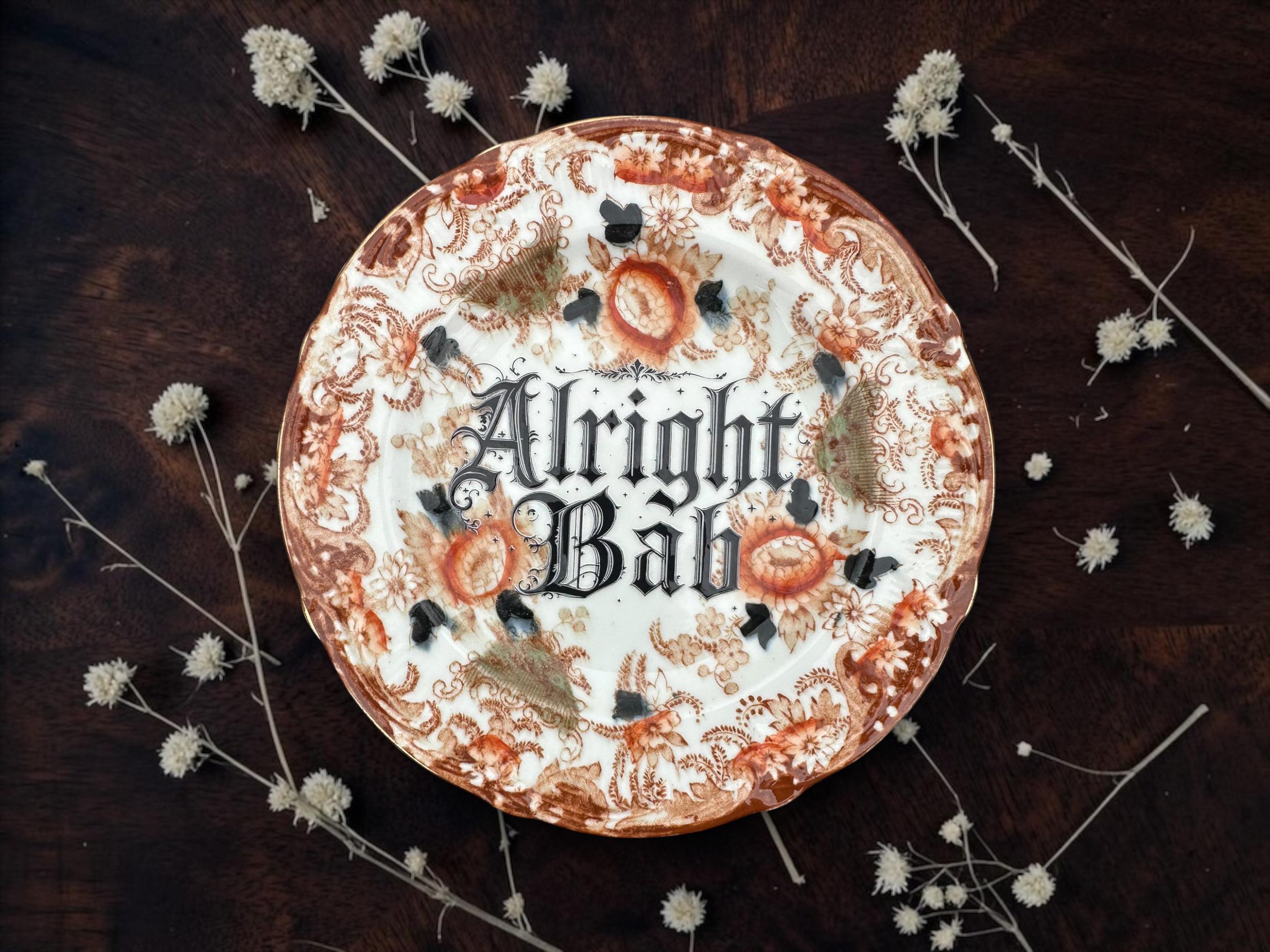 Alright Bab Plate  Vintage Crackpottery with stand