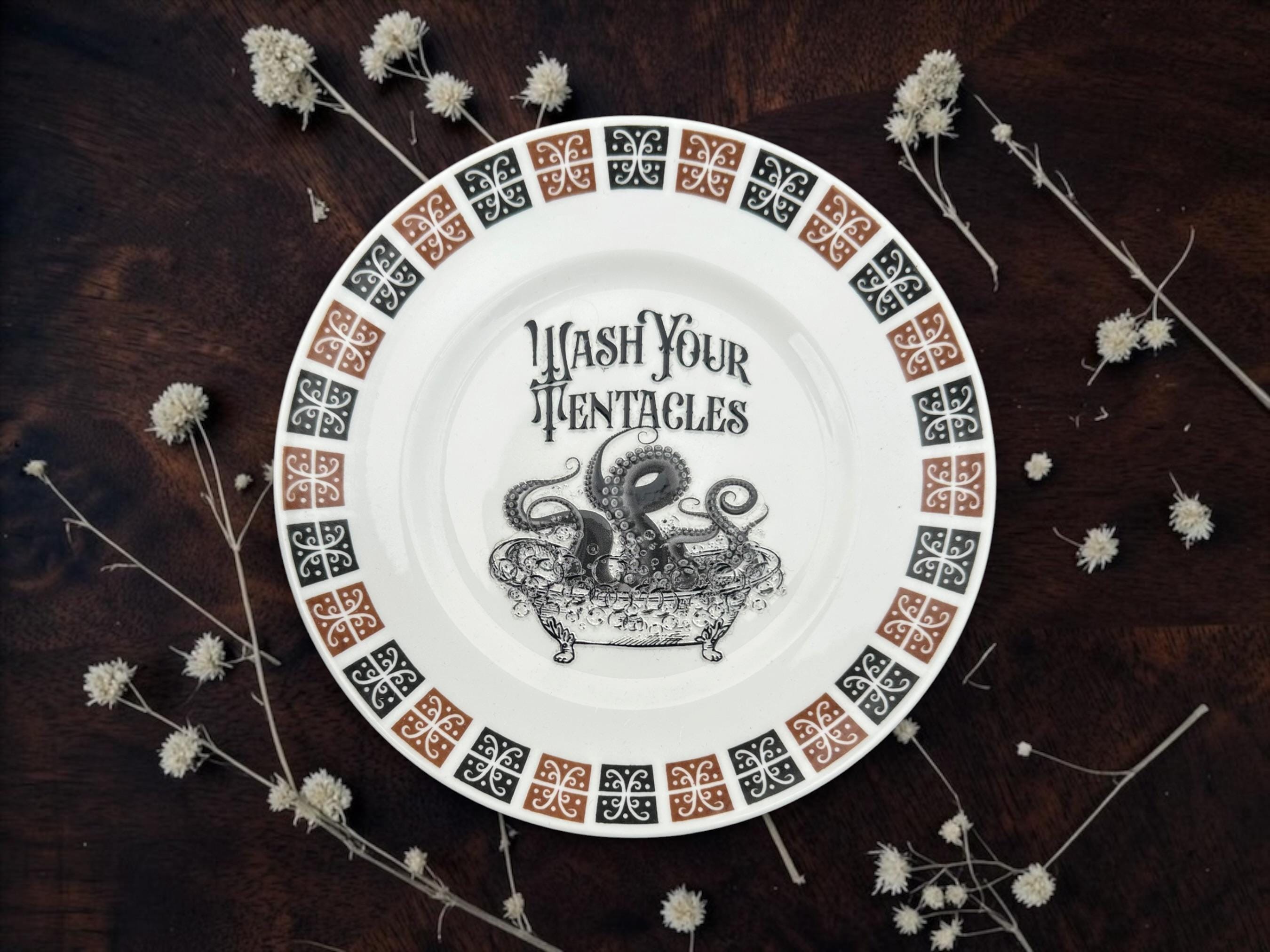 Wash your tentacles, vintage plate with stand
