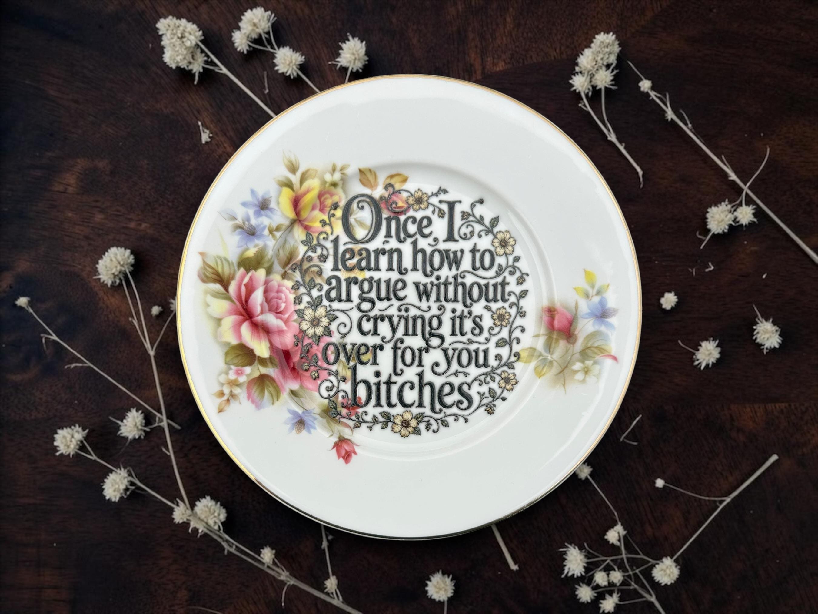 Once I Learn How To Argue Without Crying Its Over For You Bitches Vintage Plate | Funny Swear Plate | Sarcastic Wall Decor