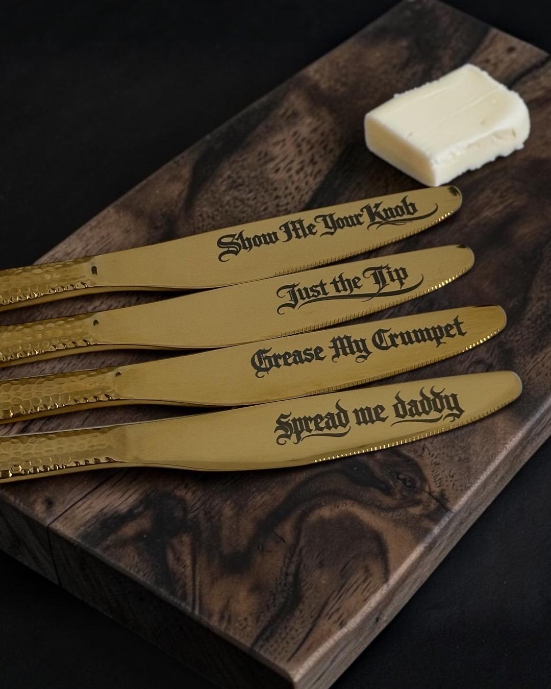Inappropriate Breakfast Knife Set  4 Engraved Butter Knives | Stainless Steel | Funny Kitchen Gift