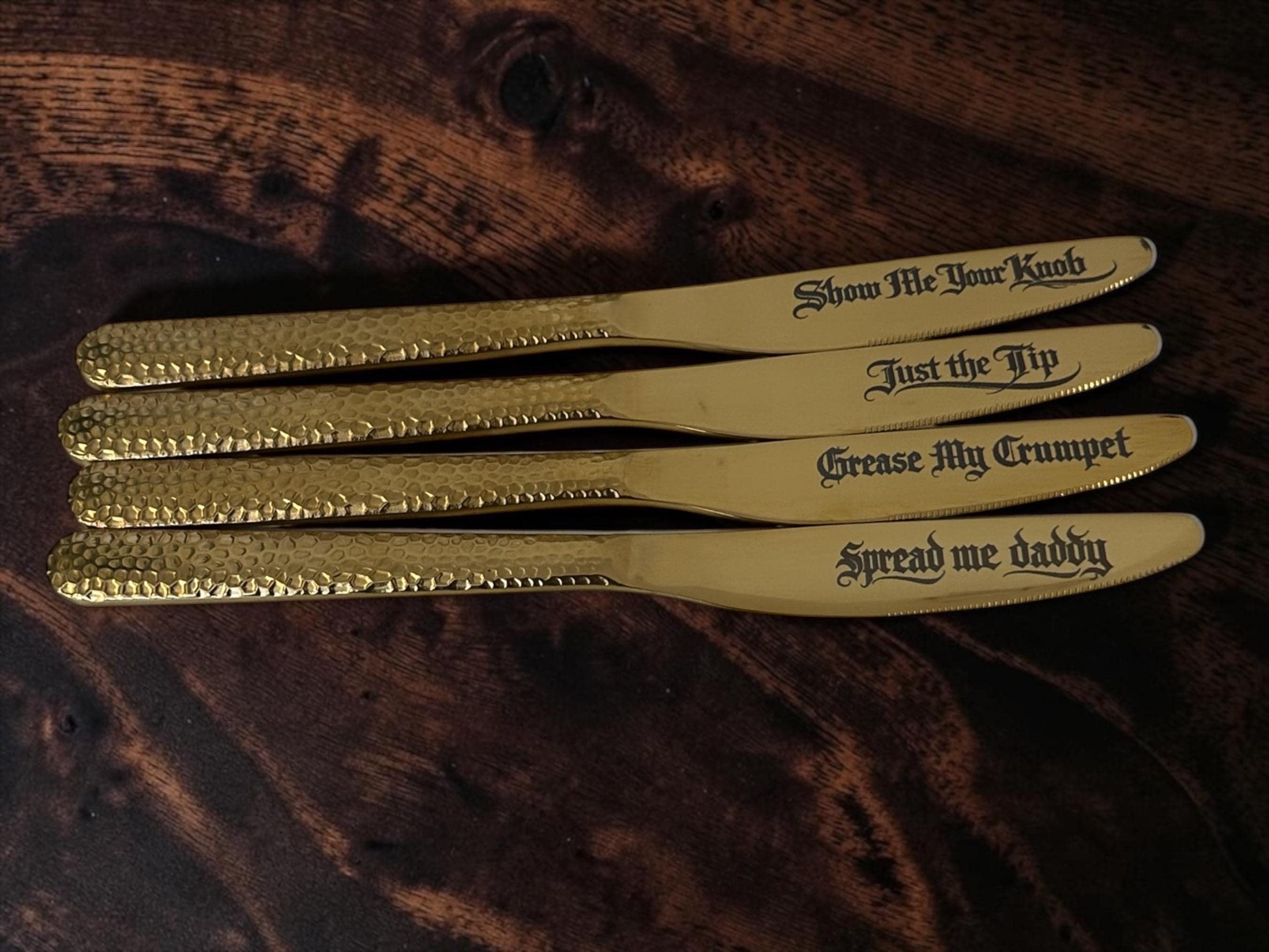 Inappropriate Breakfast Knife Set  4 Engraved Butter Knives | Stainless Steel | Funny Kitchen Gift