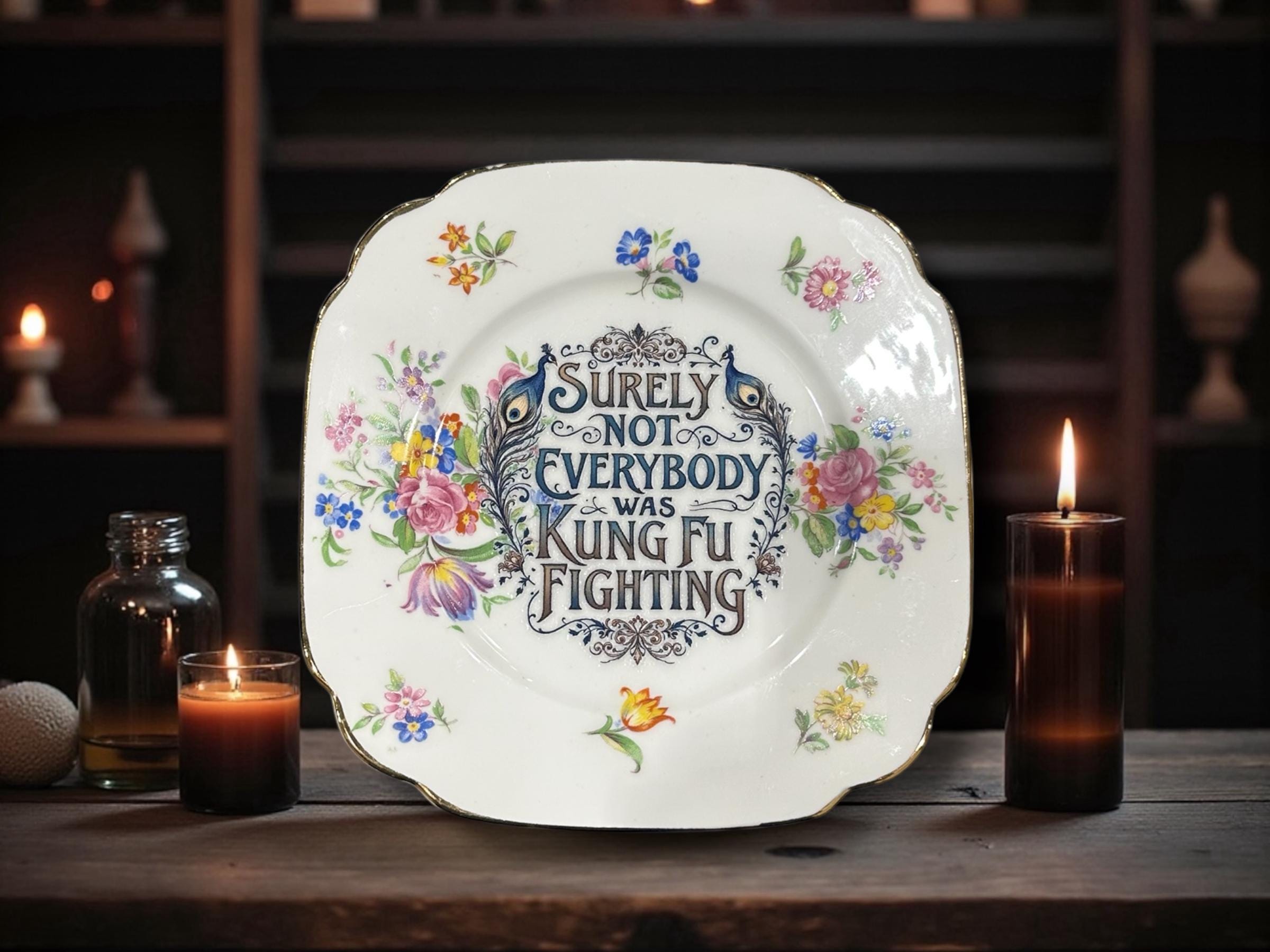 Surely Not Everybody Was Kung Fu Fighting Plate  Vintage Crackpottery