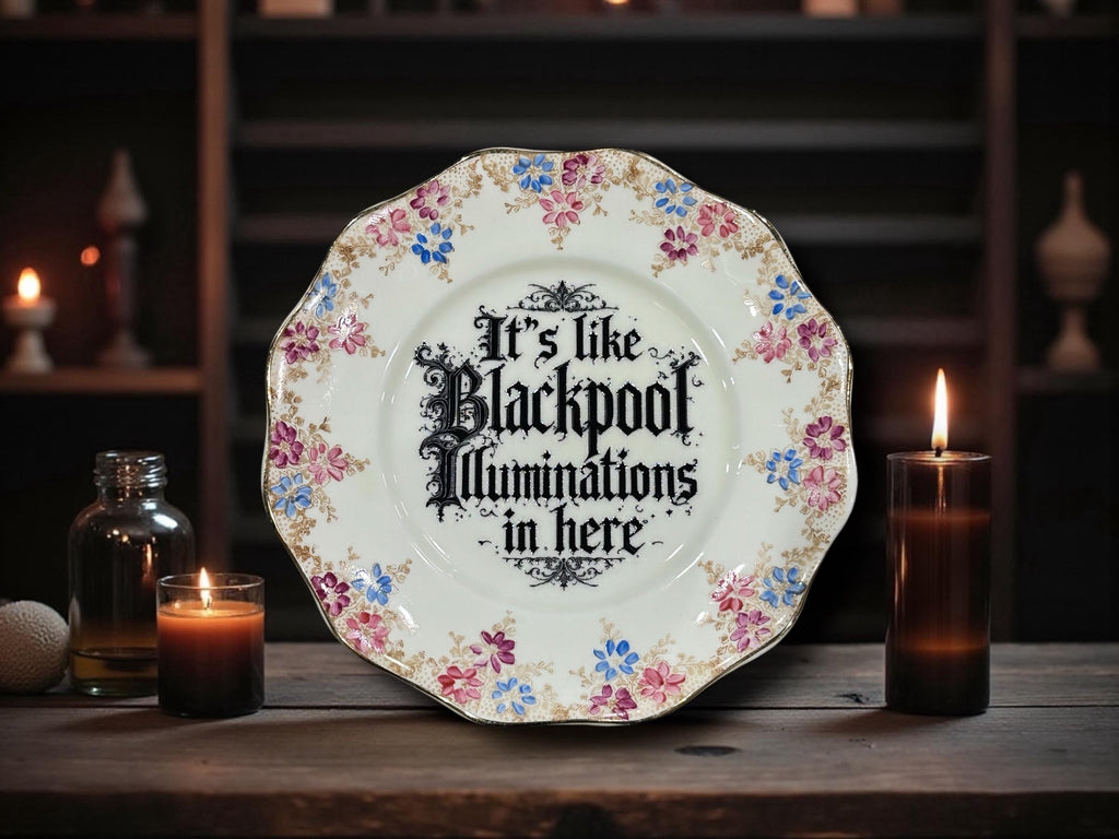 It's like blackpool illuminations in here, vintage plate with stand
