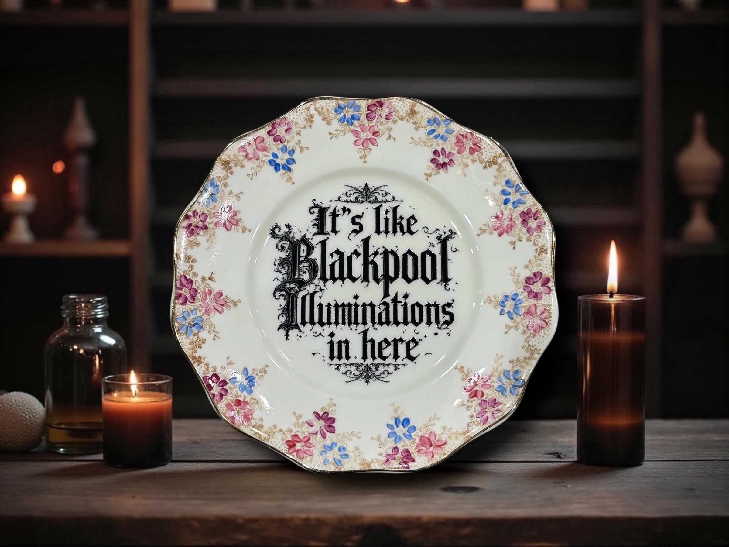 It's like blackpool illuminations in here, vintage plate with stand