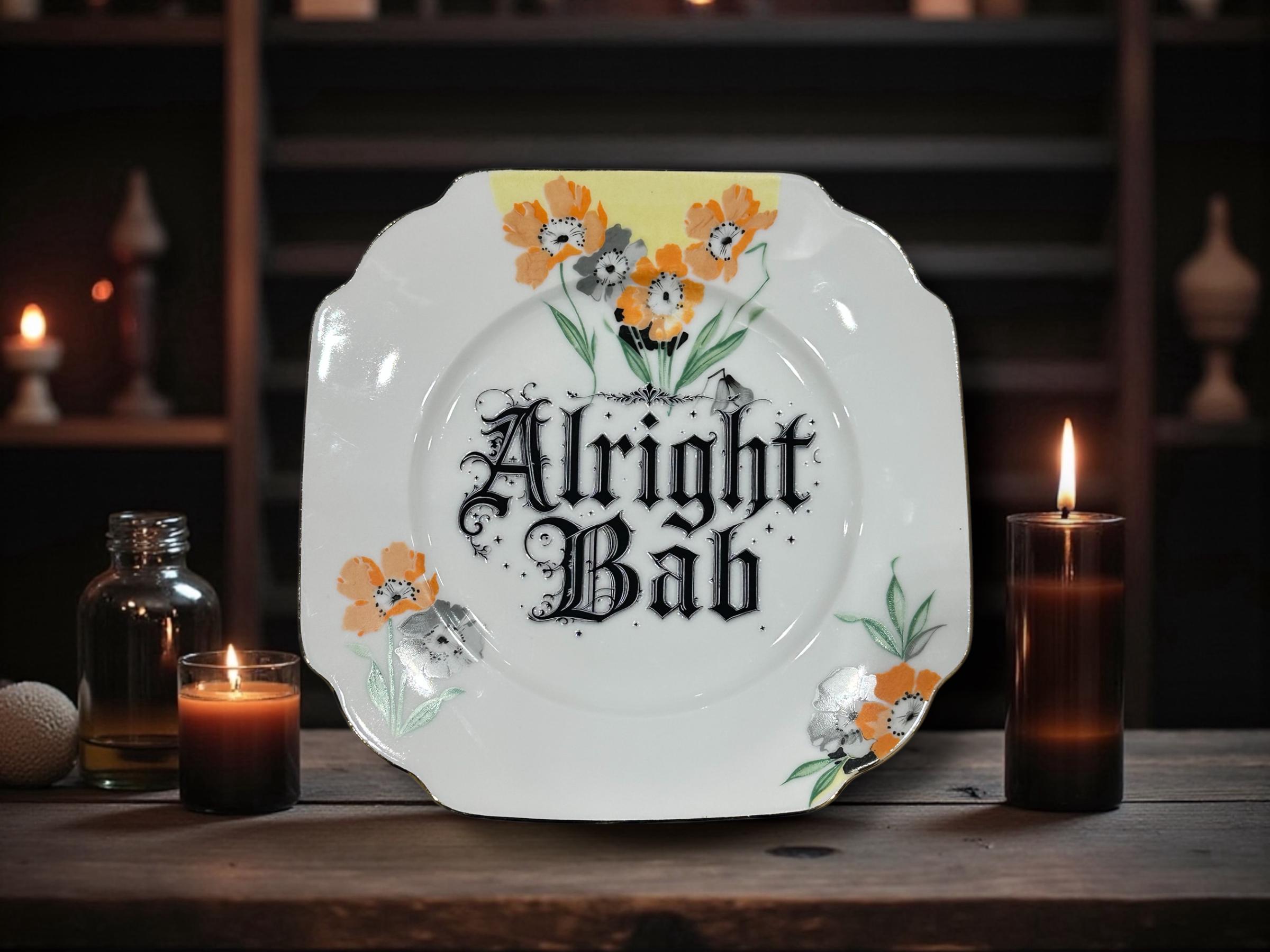 Alright Bab Plate  Vintage Crackpottery with stand