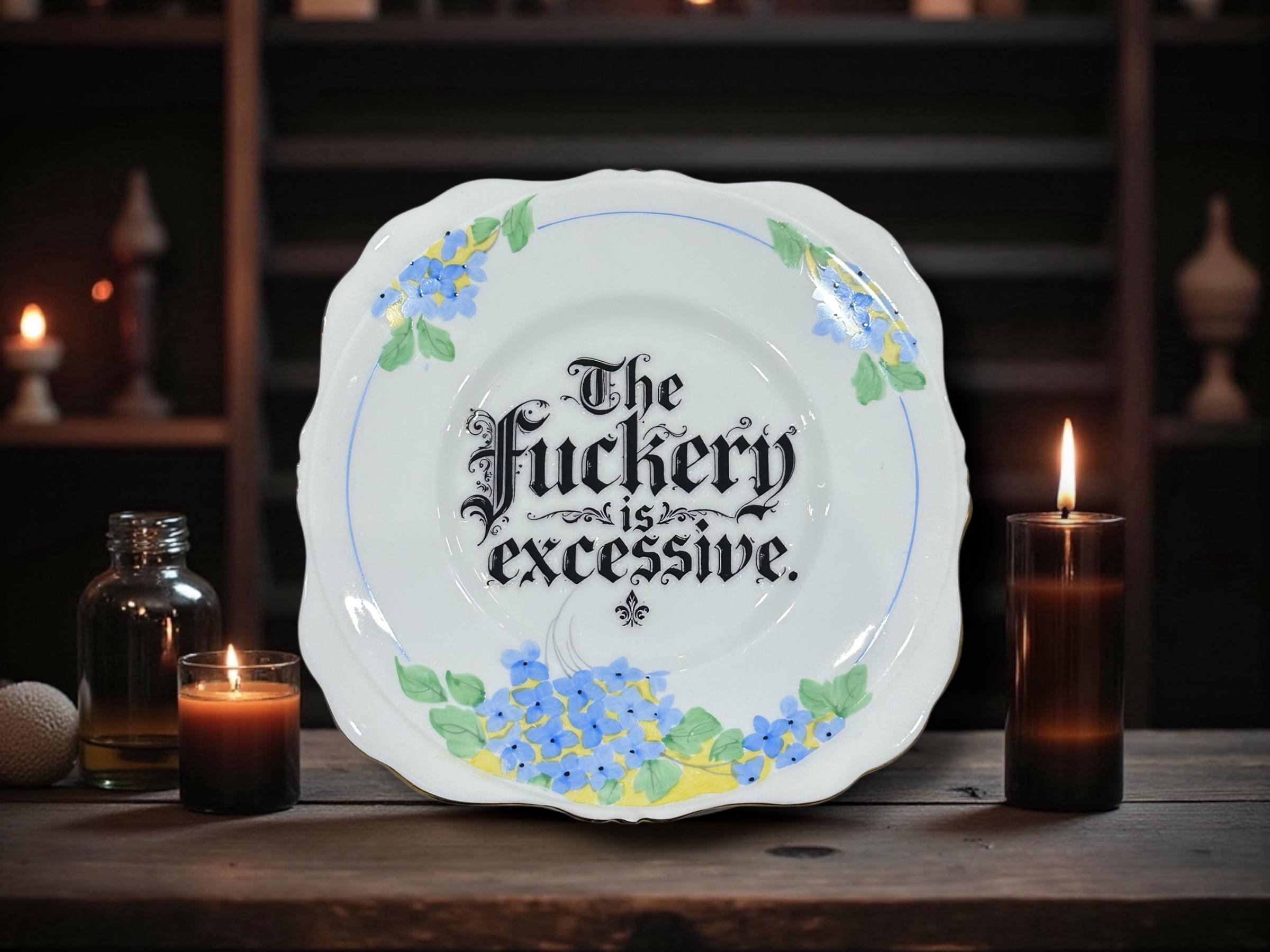 The Fuckery Is Excessive Vintage Decorative Plate | Funny Sarcastic Gift | Vintage China | Alternative Home Décor