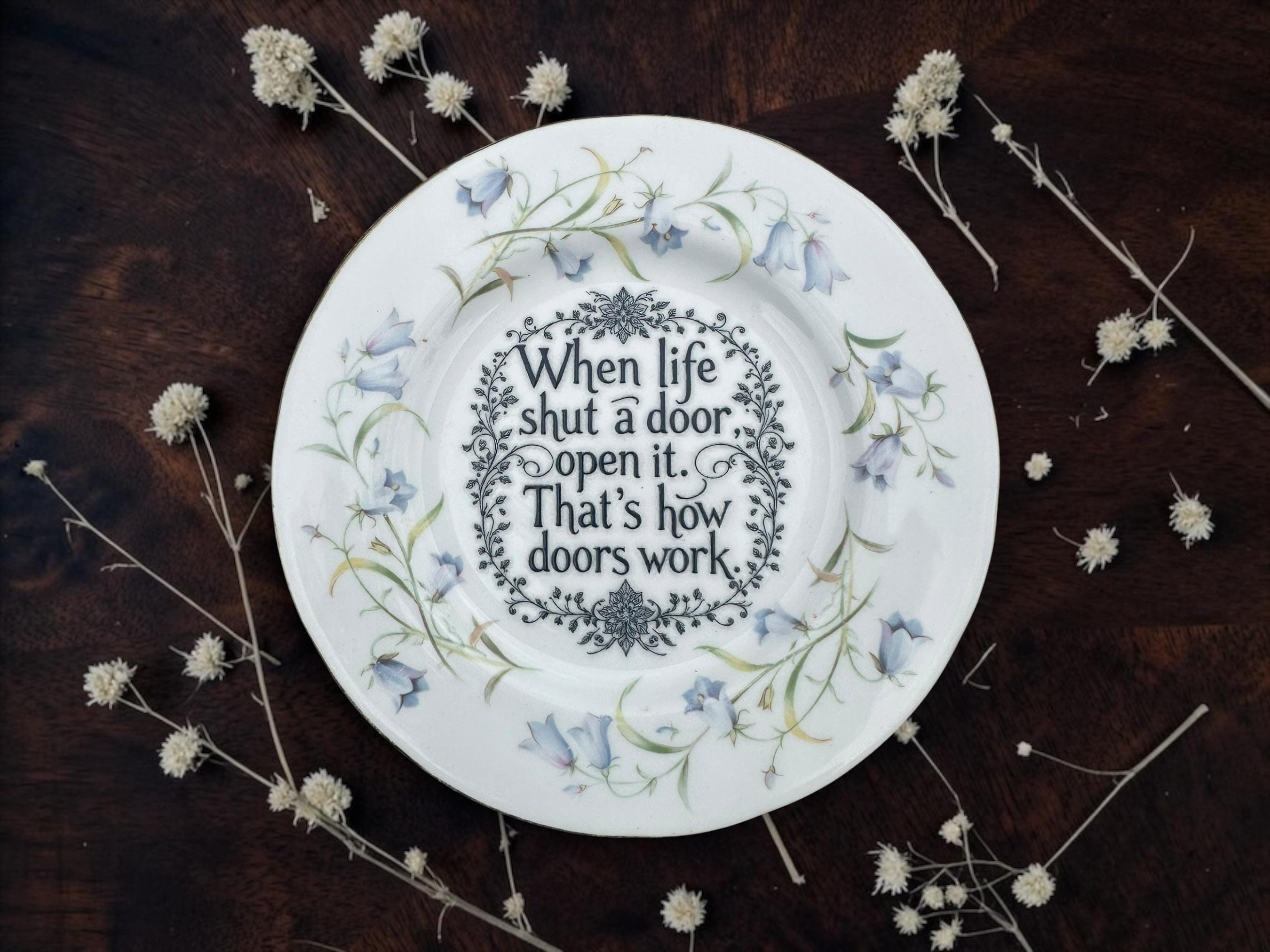 When Life Shuts a Door, Open It. That's How Doors Work. Vintage Decorative Plate | Funny Sarcastic Gift | Vintage China | Alternative Home