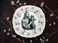 Jesus holding cat, vintage plate with stand