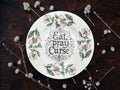 Eat Pray Curse Plate  Vintage Crackpottery with stand