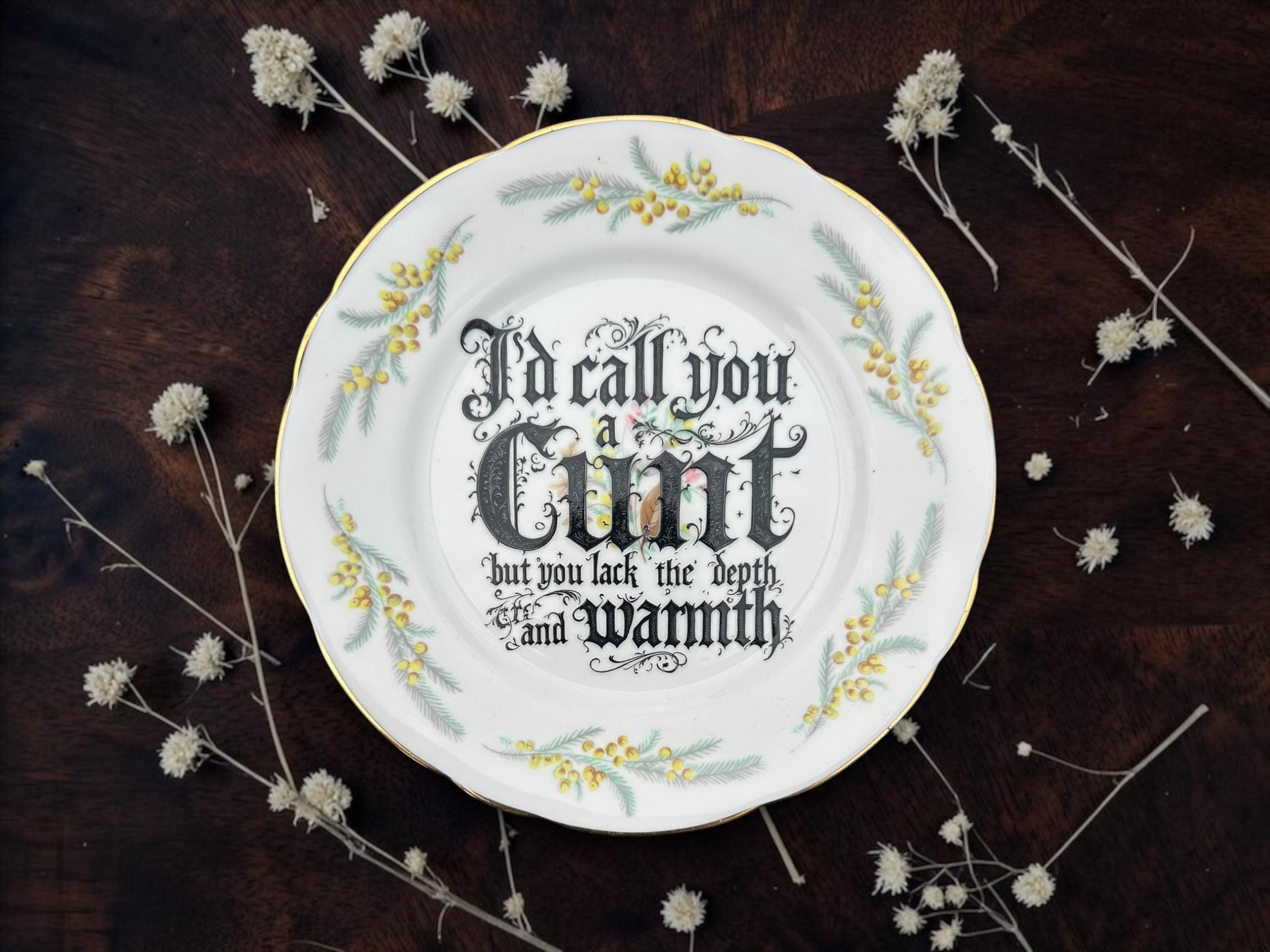 I'd call you a cunt but you lack the depth and warmth, vintage plate with stand