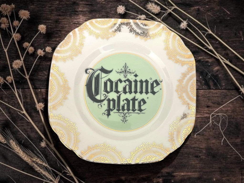Cocaine plate, vintage plate with stand