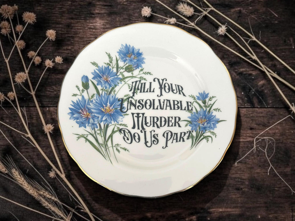 Till Your Unsolvable Murder So Us Part Plate  Vintage Crackpottery with stand