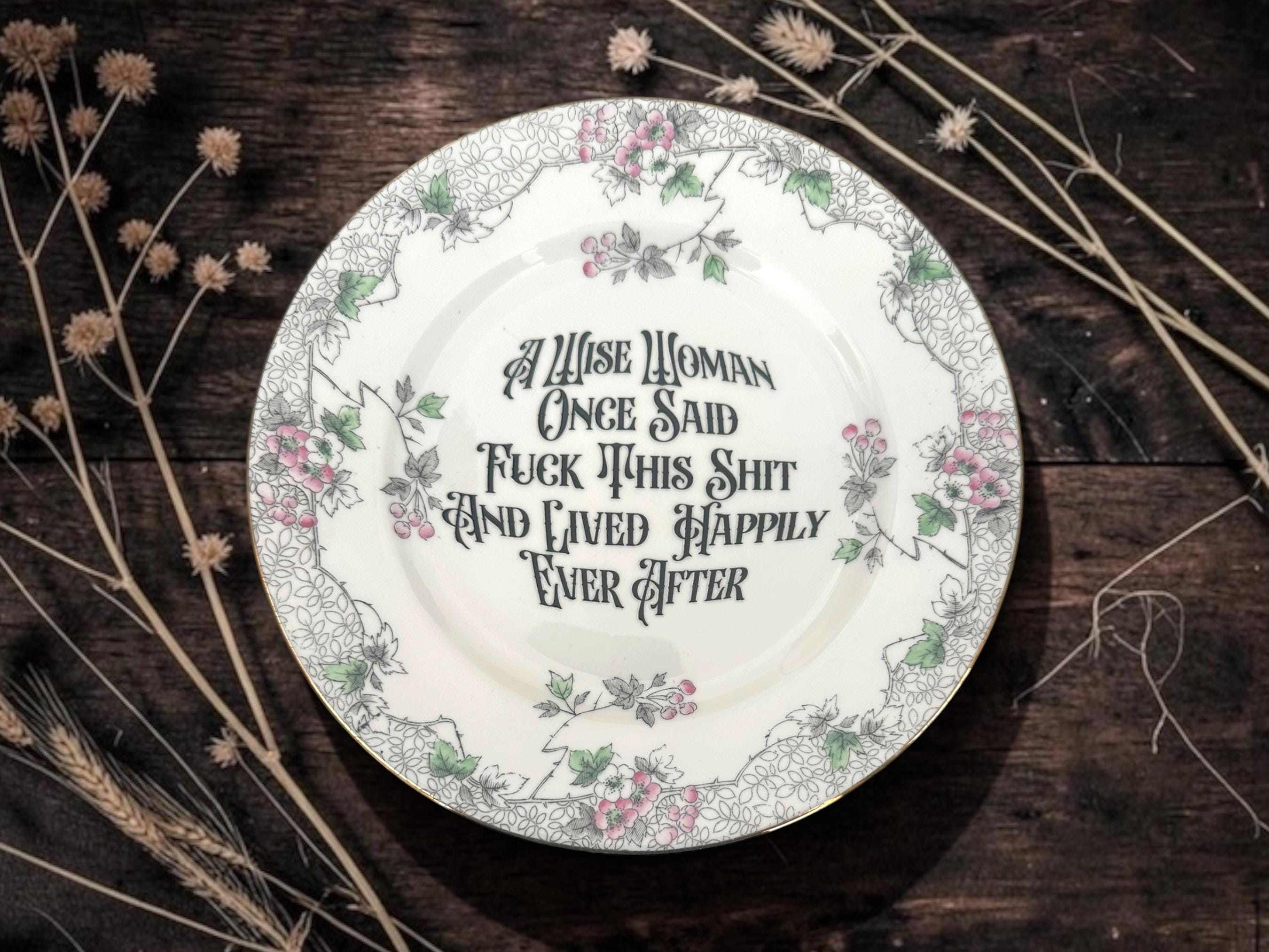 Vintage Decorative Plate: Wise Woman Quote with Stand