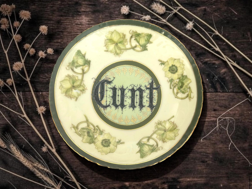 Cunt, vintage plate with stand