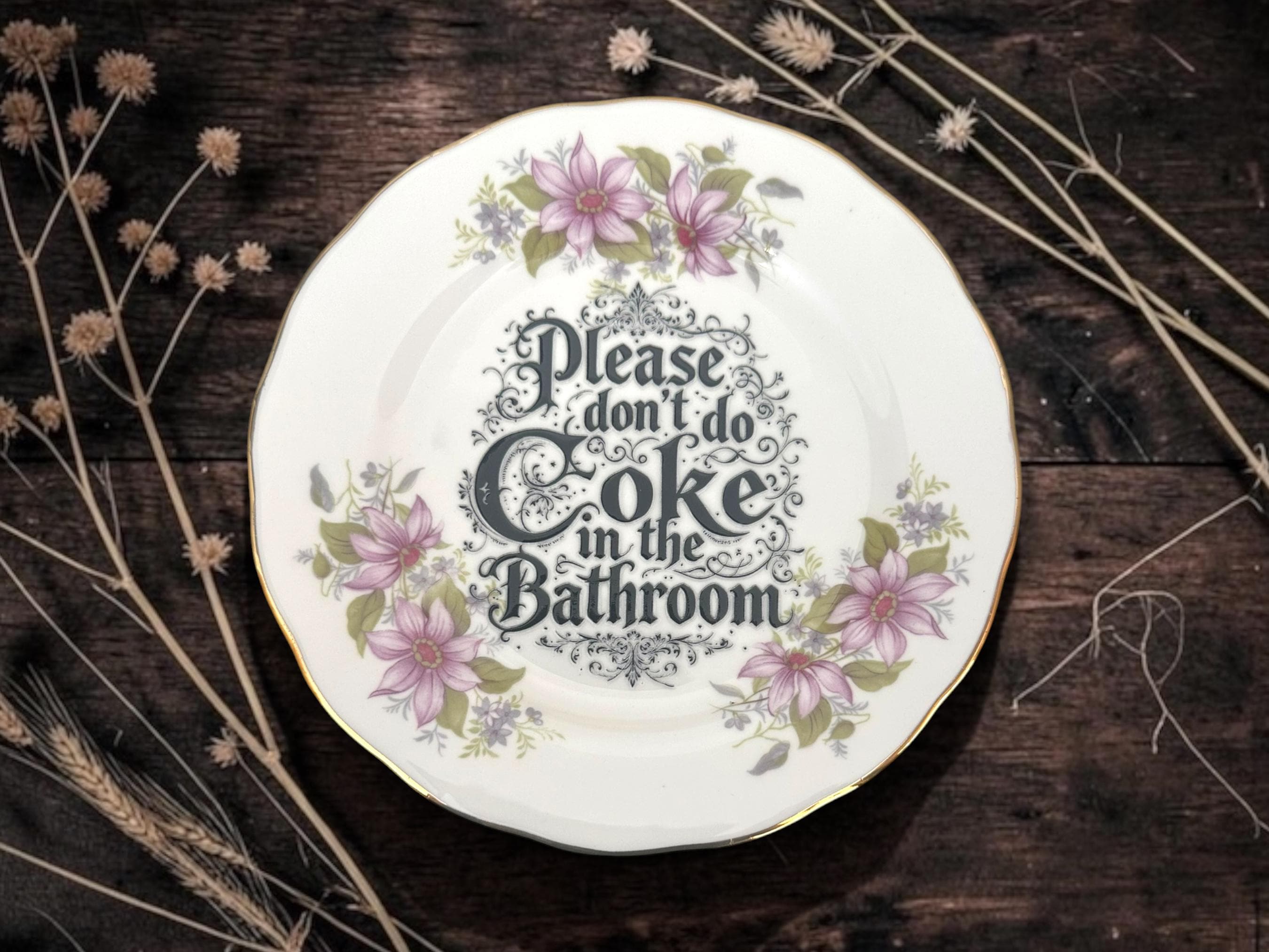 Please Dont Do Coke in the Bathroom | Vintage Dark Humour plate| Sarcastic Decor | 16cm