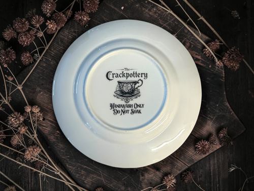 The Crackpottery plate back and care instructions